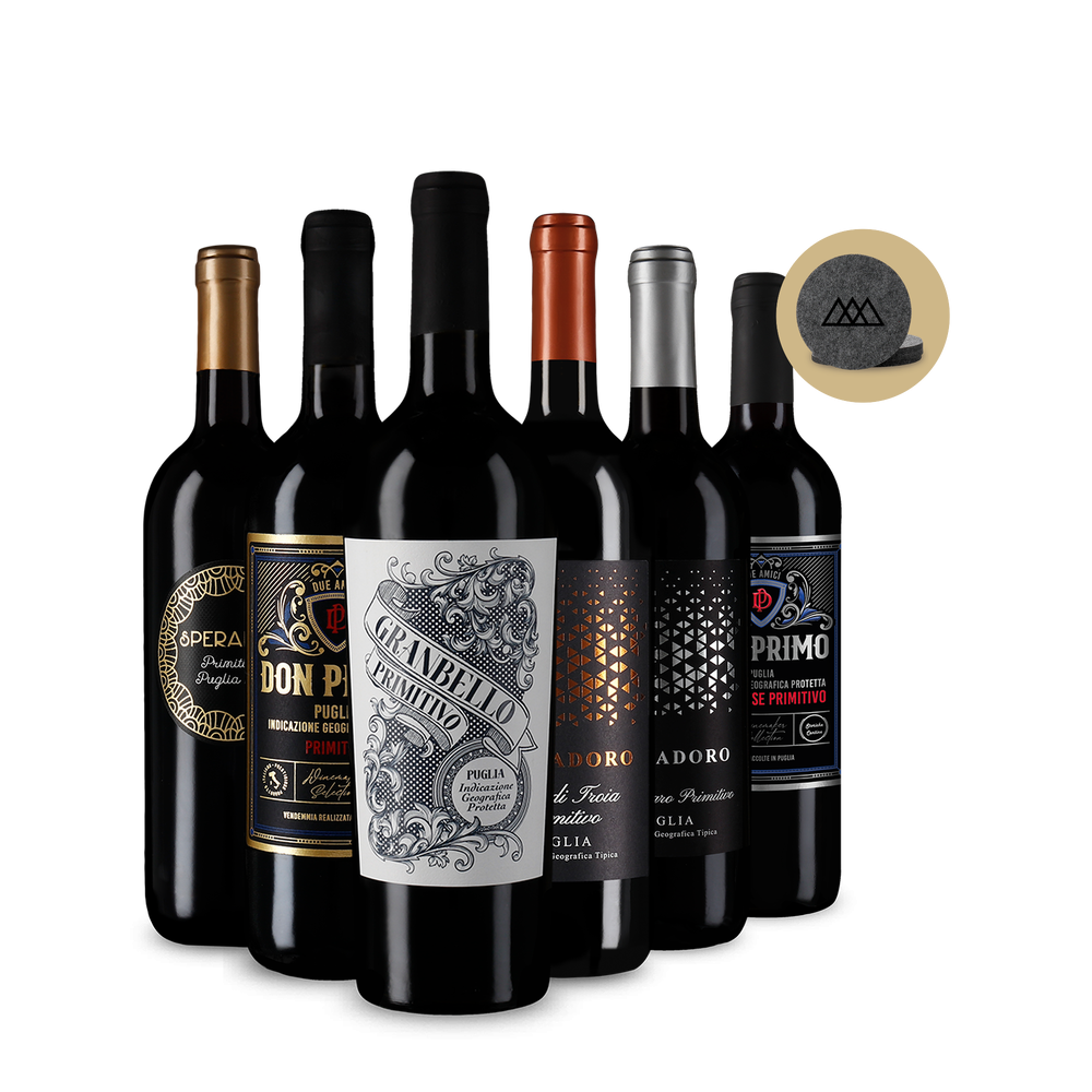 Primitivo-Hits im 6er-Paket + Filzuntersetzer