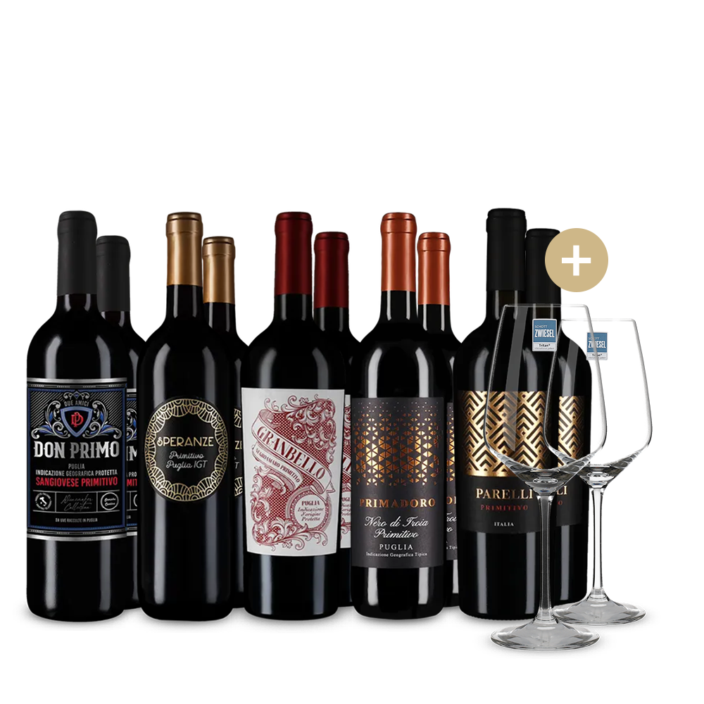 Primitivo XXL: Die Stars im 5x2-Paket + 2 Weingläser