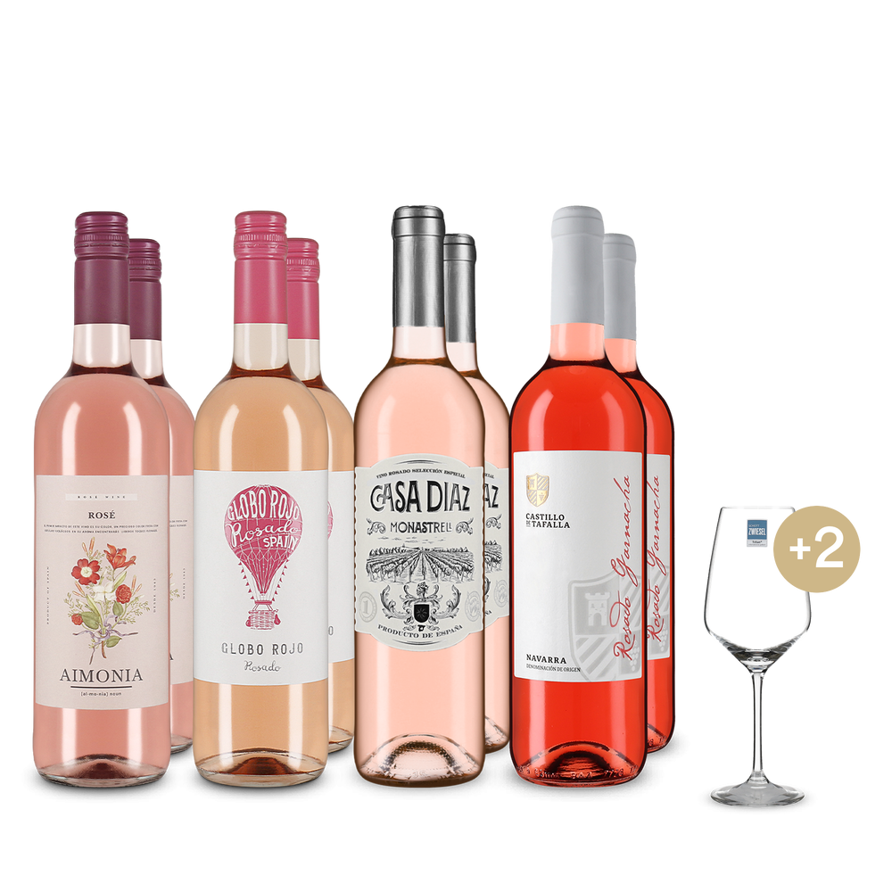 4x2 Rosado-Highlights + 2 Weingläser & Gratisversand